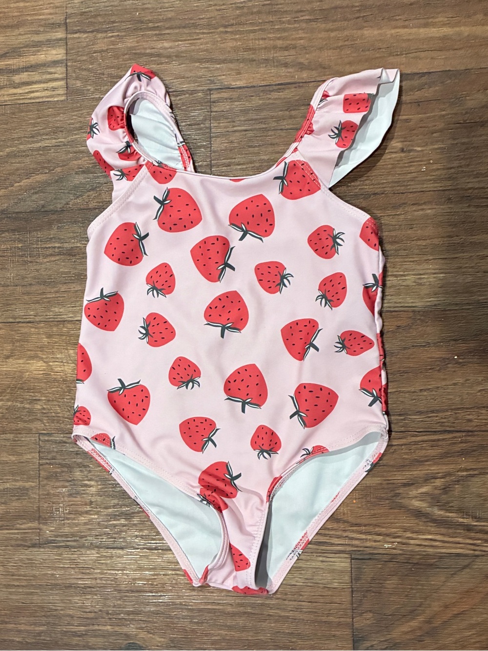Girls Pink Strawberry Print One-Piece Swimsuit